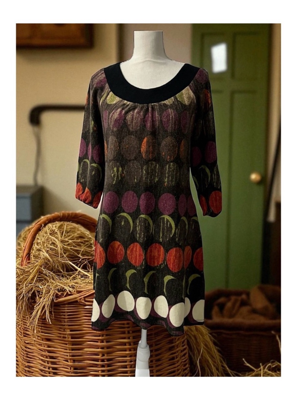 Aryeh Colorful Polka Dot Print Knit Dress Casual Comfortable Unique Style Small‎